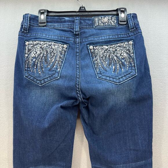 Miss Me Denim - Miss Me Jeans Women's 29x29.5 (8) Dark Blue Easy Skinny Sequins Flower Bling